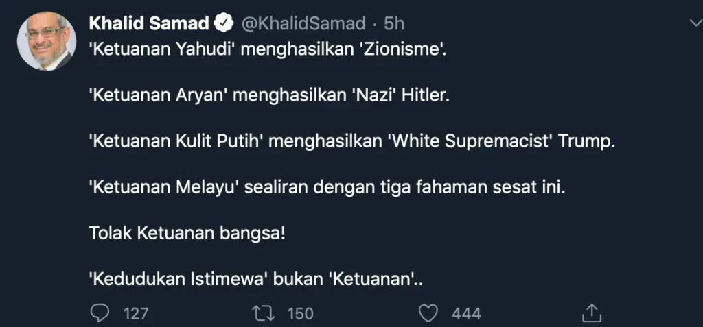 Khalid Samad Samakan Ketuanan Melayu Dengan Zionism